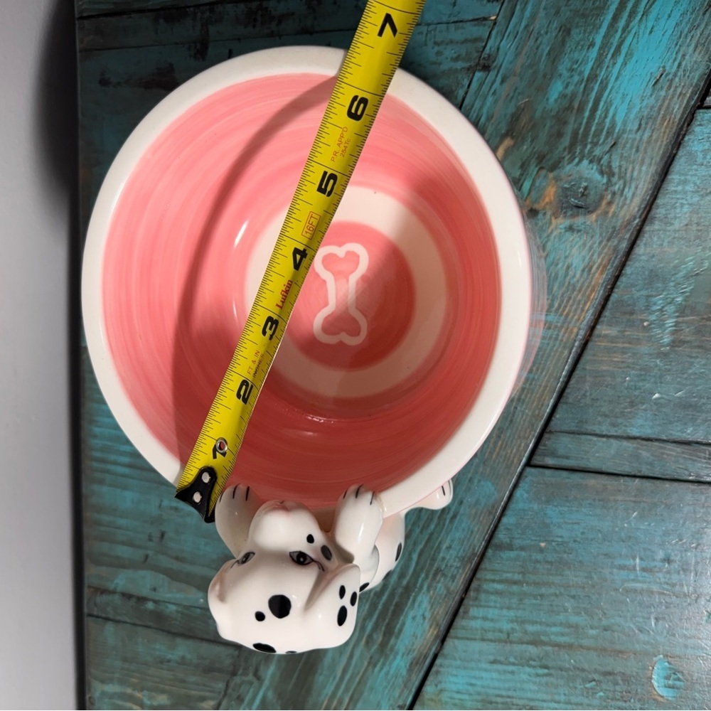 Ceramic Pink Pet Feeding Water Bowl Dalmatian - Picture 10 of 11
